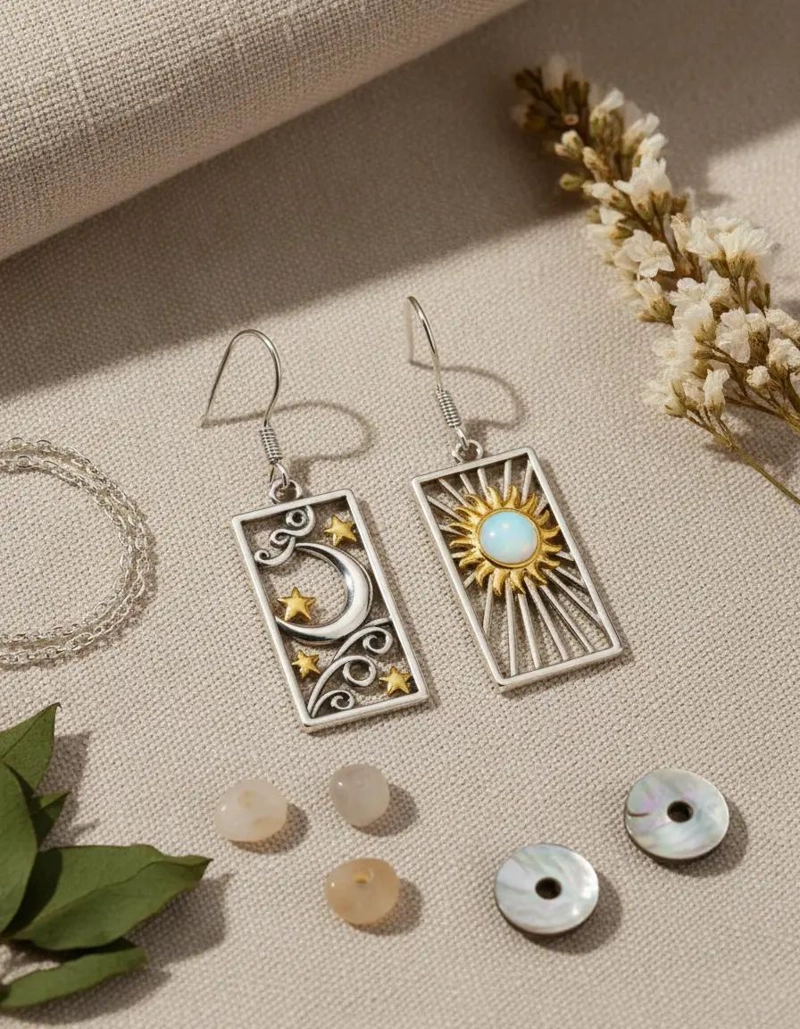 AROS DE PLATA 925 CON BAÑO DE ORO Y DISEÑO CELESTIAL - 3