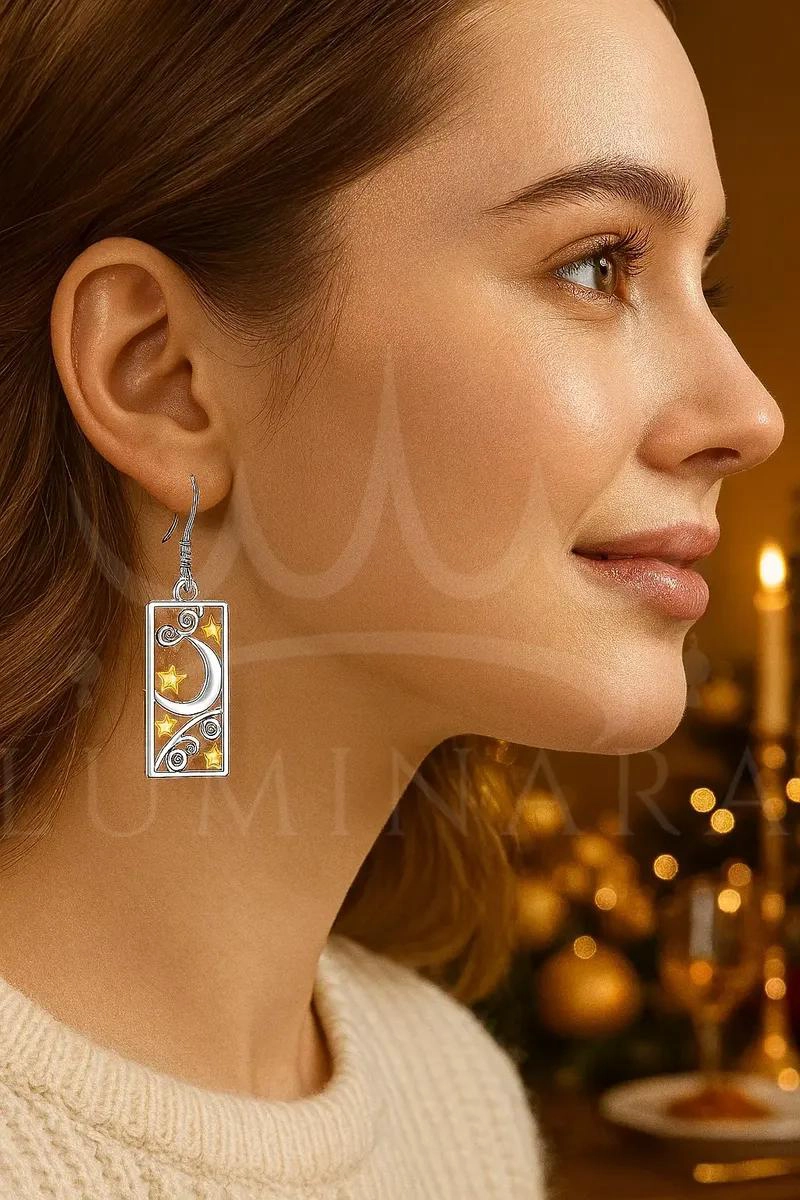 AROS DE PLATA 925 CON BAÑO DE ORO Y DISEÑO CELESTIAL - 4