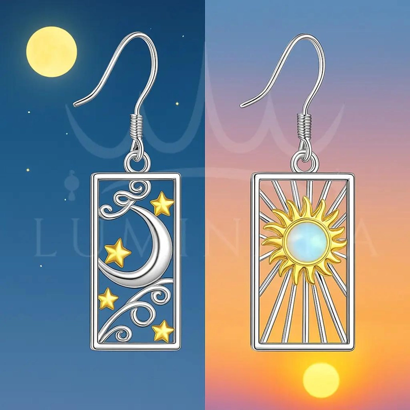 AROS DE PLATA 925 CON BAÑO DE ORO Y DISEÑO CELESTIAL - 5