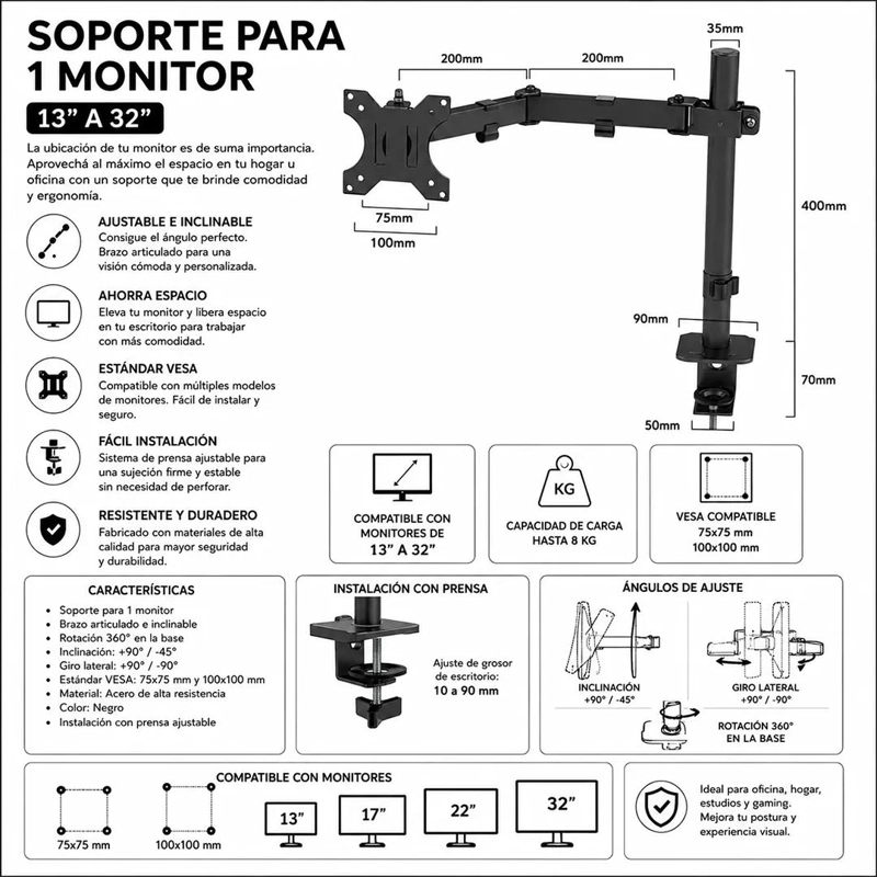 SOPORTE PARA MONITOR DE 13 A 32 PULGADAS CON AJUSTE - 2