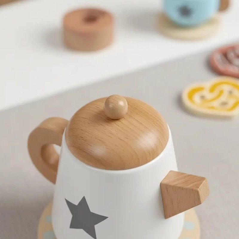 JUEGO DE TE  DE MADERA CON BANDEJA Y TETERA PARA NIÑOS - 1