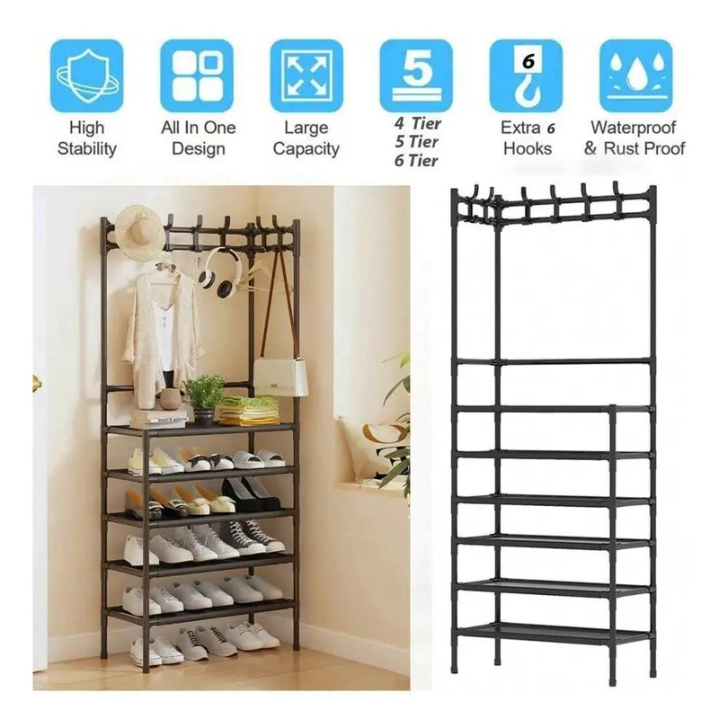 ORGANIZADOR DE METAL CON PERCHERO Y ZAPATERO PARA 18 PARES - 5