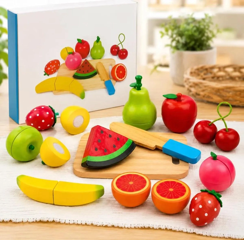 JUEGO DIDACTICO DE FRUTAS DE MADERA PARA CORTAR 18 PIEZAS - 3