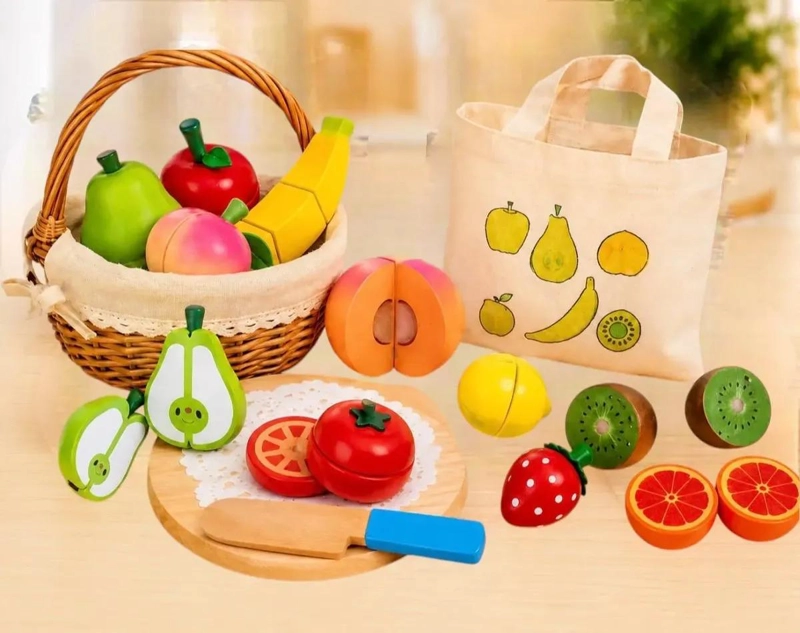 JUEGO DIDACTICO DE FRUTAS DE MADERA PARA CORTAR 18 PIEZAS - 5
