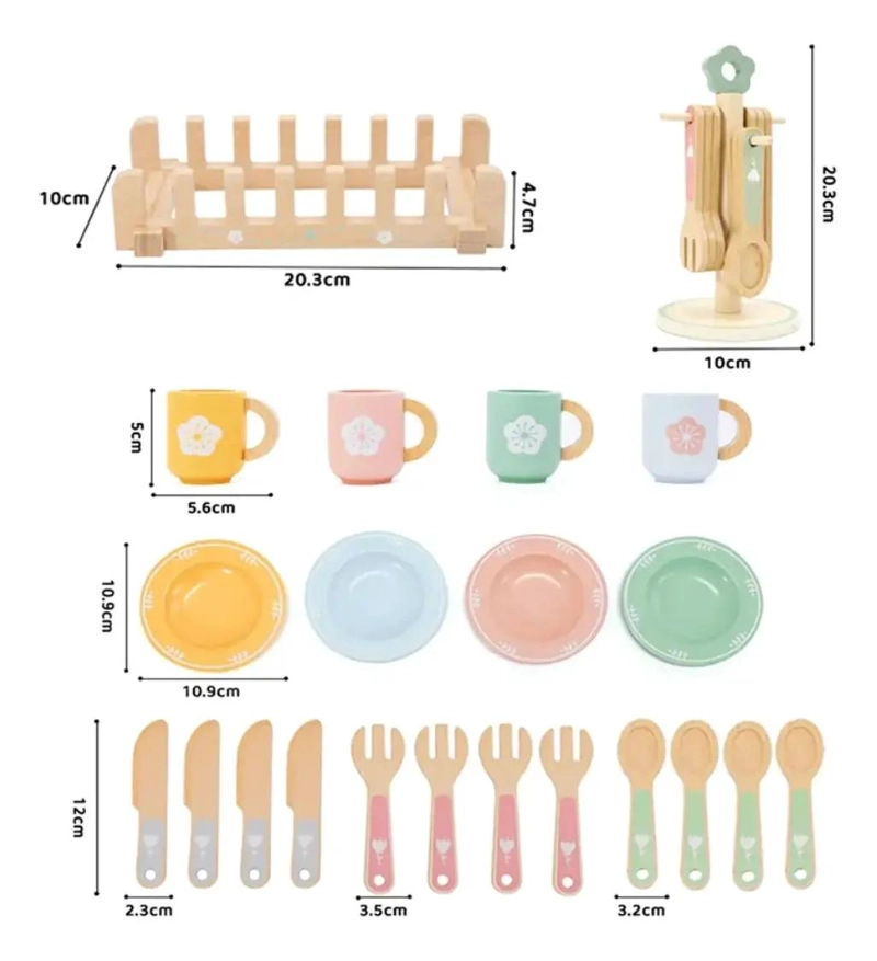 JUEGO DE VAJILLA DE MADERA PARA NIÑOS CON PLATOS Y CUBIERTOS - 2