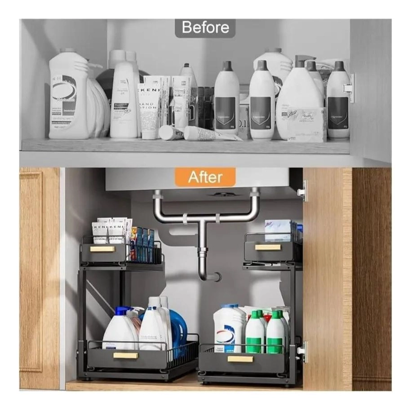 ORGANIZADOR DE 2 NIVELES CON CAJONES DESLIZANTES PARA COCINA Y BAÑO - 5