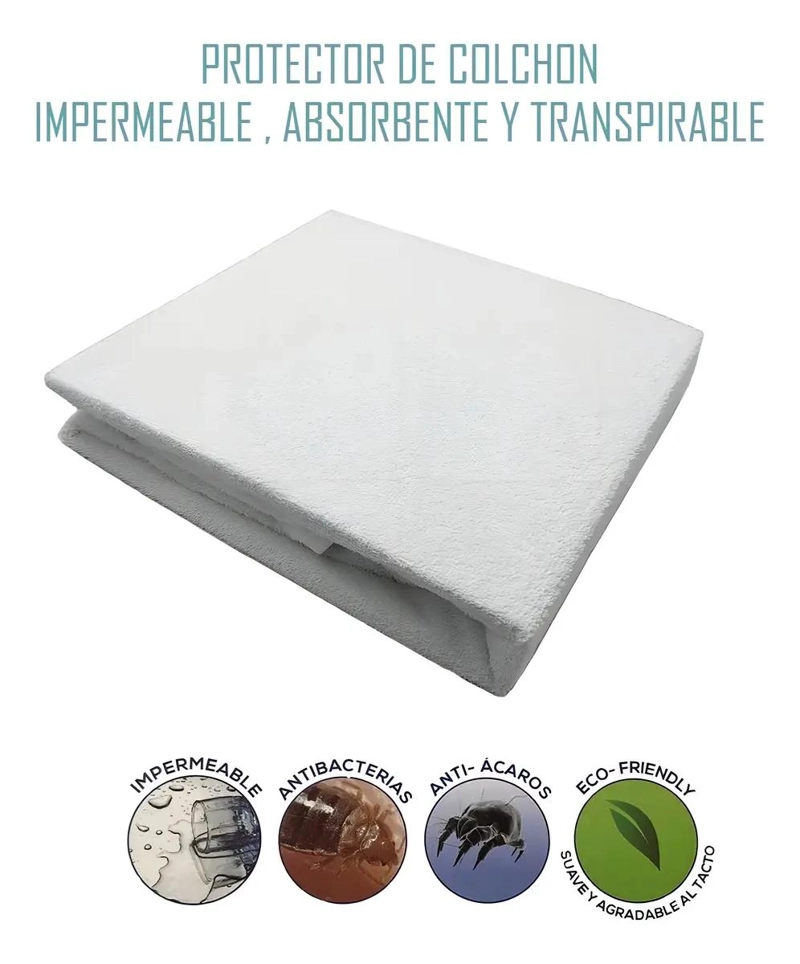 PROTECTOR IMPERMEABLE PARA COLCHON 2 PLAZAS CON BARRERA ANTIBACTERIAL - 1