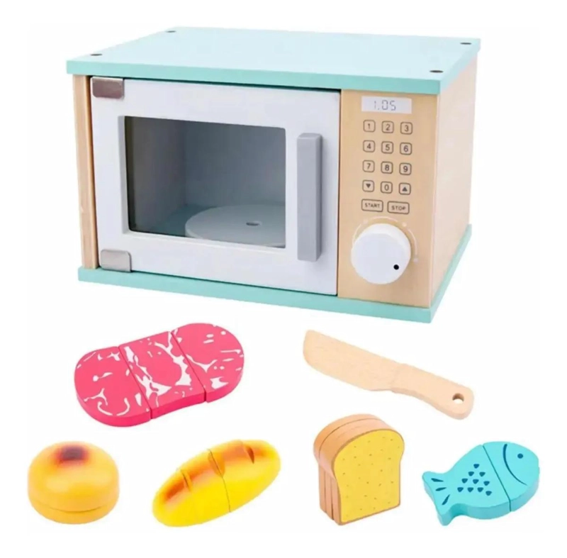JUEGO DIDACTICO DE MADERA HORNO MICROONDAS PARA NIÑOS - 1