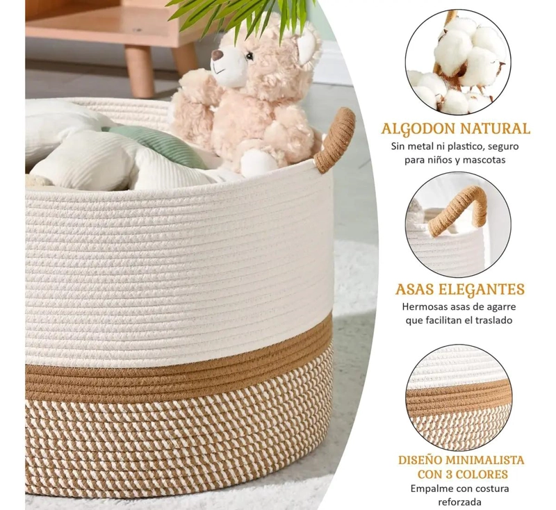 CANASTA ORGANIZADOR MULTIUSOS DE ALGODON PARA ROPA Y JUGUETES - 3