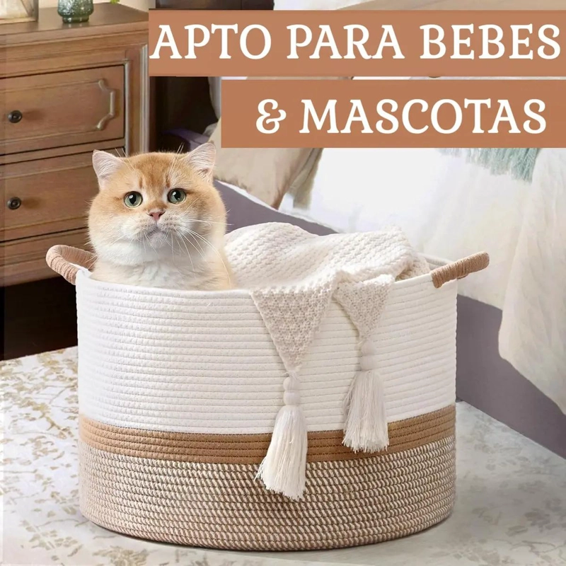 CANASTA ORGANIZADOR MULTIUSOS DE ALGODON PARA ROPA Y JUGUETES - 5