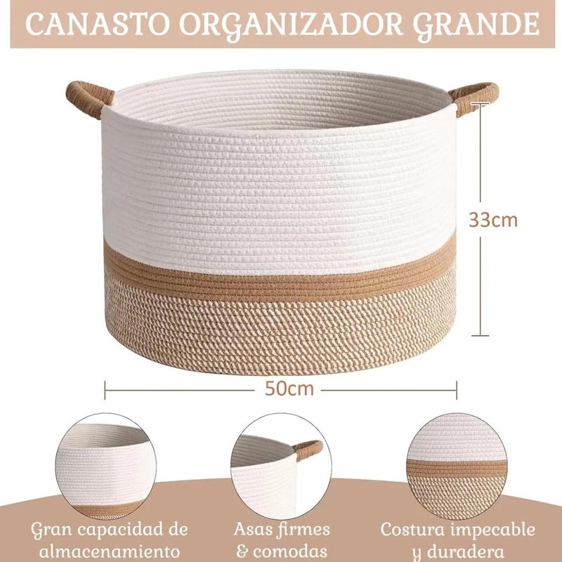 CANASTA ORGANIZADOR MULTIUSOS DE ALGODON PARA ROPA Y JUGUETES - 7