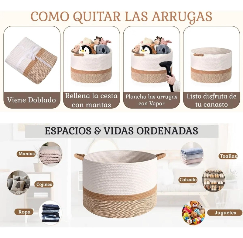 CANASTA ORGANIZADOR MULTIUSOS DE ALGODON PARA ROPA Y JUGUETES - 9