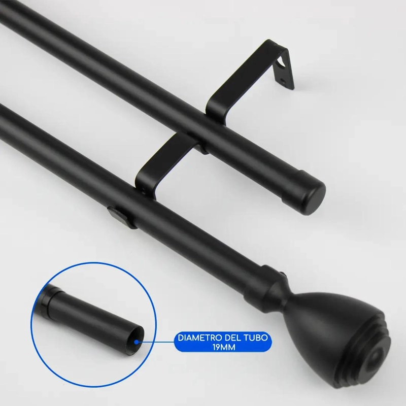 BARRA METALICA EXTENSIBLE PARA CORTINAS AJUSTABLE DE 160 A 300 CM COLOR NEGRO - 3
