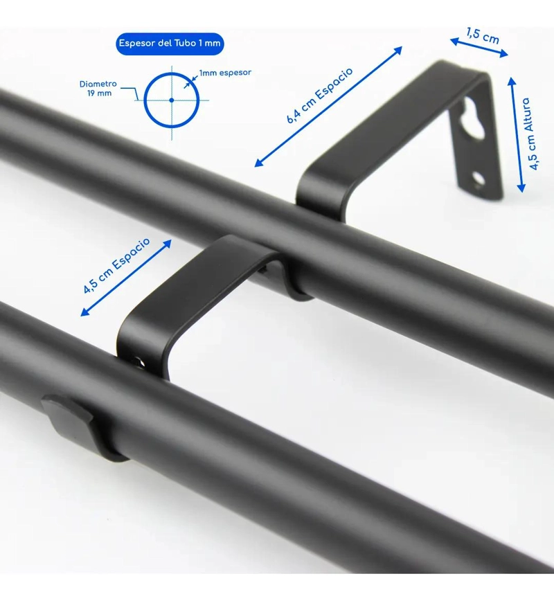 BARRA METALICA EXTENSIBLE PARA CORTINAS AJUSTABLE DE 160 A 300 CM COLOR NEGRO - 6