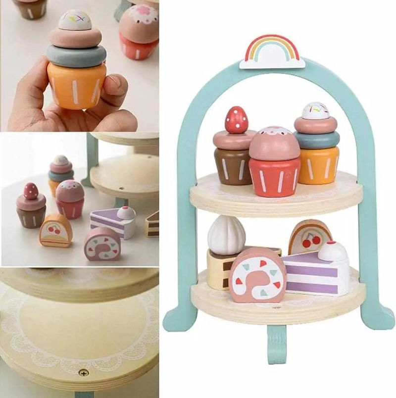 JUEGO DE POSTRES Y CUPCAKES DE MADERA PARA NIÑOS - 3