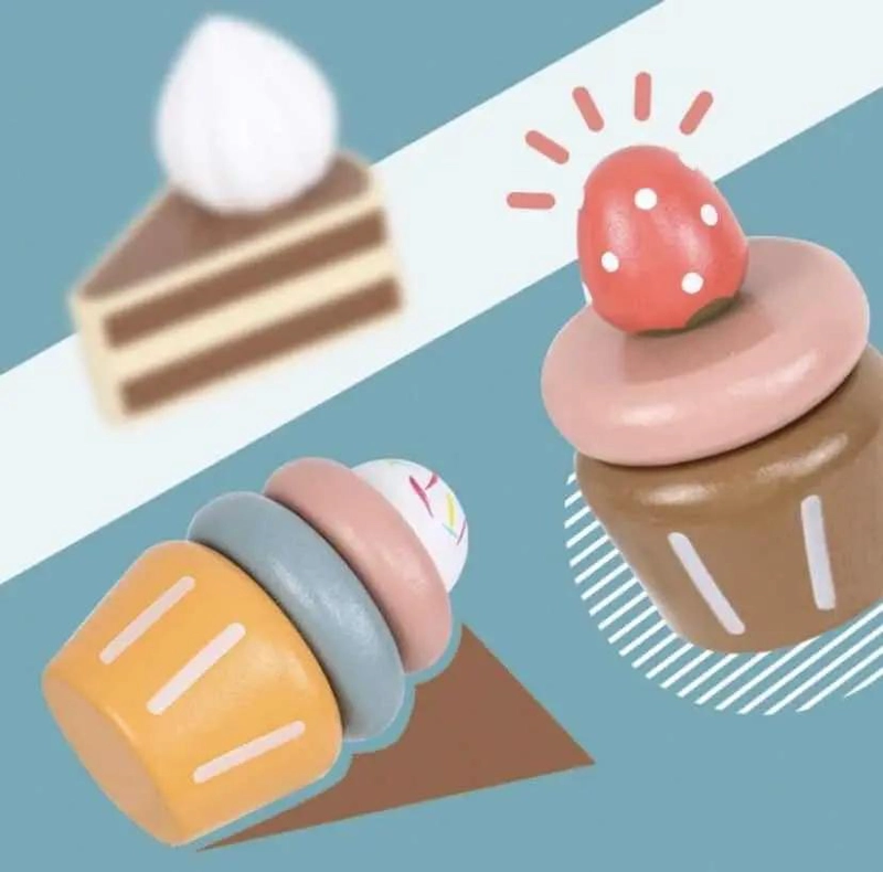 JUEGO DE POSTRES Y CUPCAKES DE MADERA PARA NIÑOS - 6