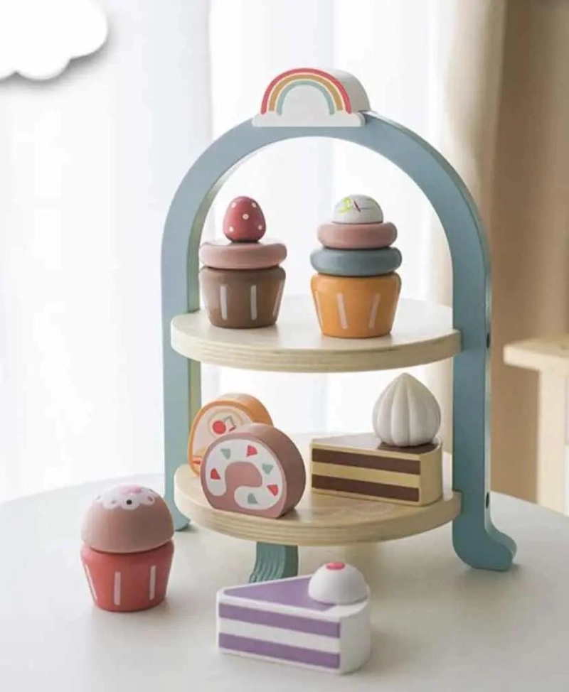 JUEGO DE POSTRES Y CUPCAKES DE MADERA PARA NIÑOS - 7