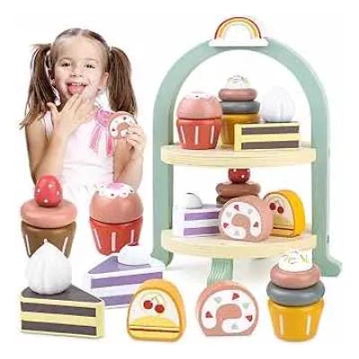 JUEGO DE POSTRES Y CUPCAKES DE MADERA PARA NIÑOS - 8