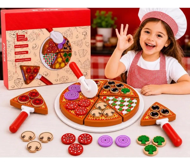 JUEGO EDUCATIVO DE COCINA PIZZA DE MADERA 27 PIEZAS - 1