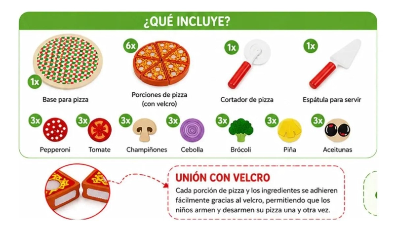 JUEGO EDUCATIVO DE COCINA PIZZA DE MADERA 27 PIEZAS - 10