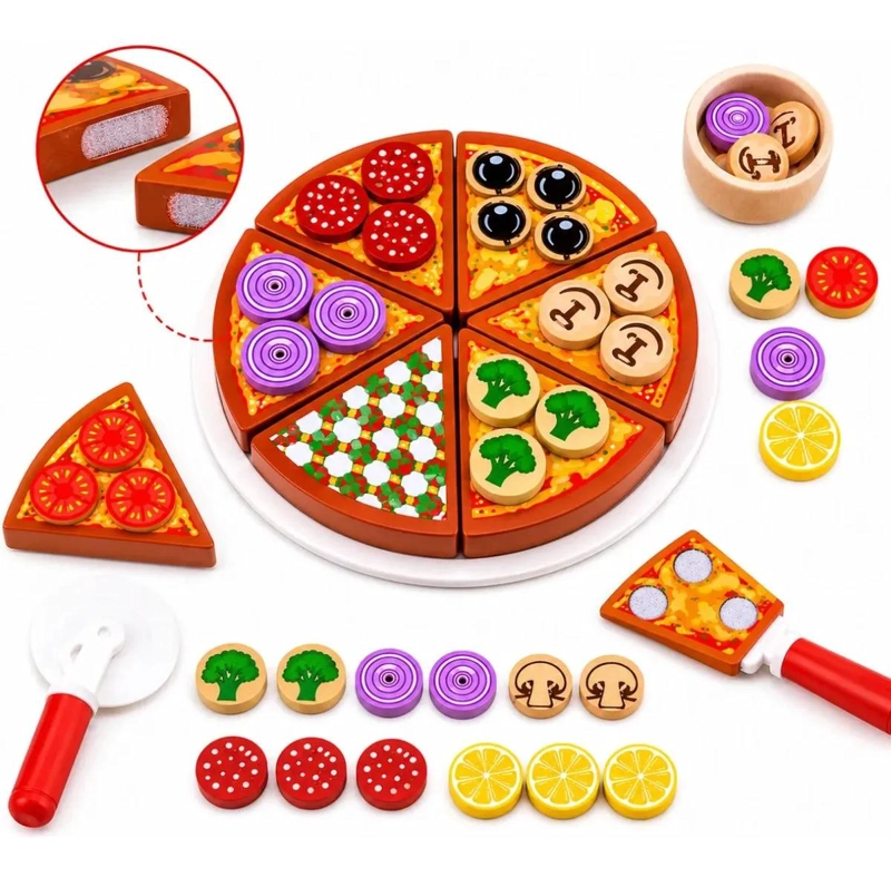 JUEGO EDUCATIVO DE COCINA PIZZA DE MADERA 27 PIEZAS - 2