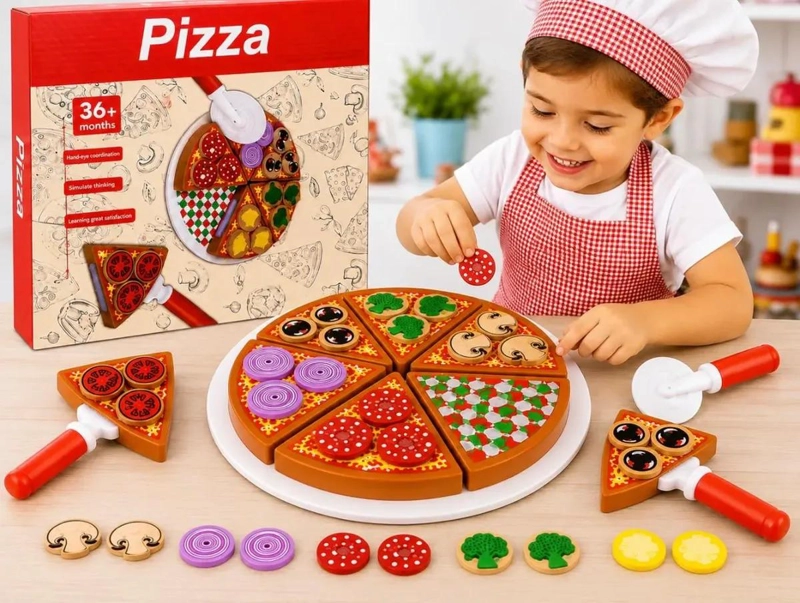 JUEGO EDUCATIVO DE COCINA PIZZA DE MADERA 27 PIEZAS - 4