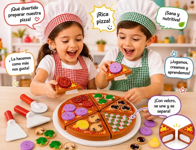 JUEGO EDUCATIVO DE COCINA PIZZA DE MADERA 27 PIEZAS - 5