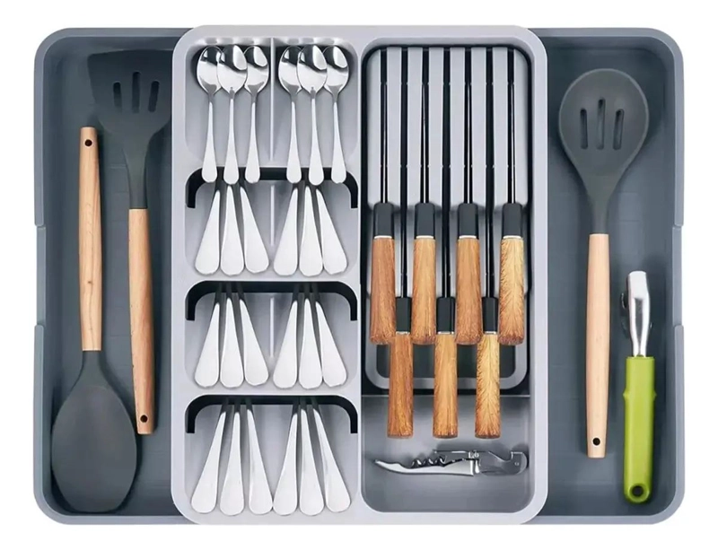 ORGANIZADOR DE CUBIERTOS CON COMPARTIMENTOS AJUSTABLES PARA COCINA - 1