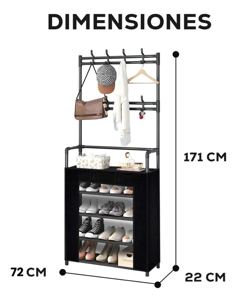 PERCHERO MULTIFUNCIONAL 5 NIVELES CON CUBRE POLVO PARA ZAPATOS - 2