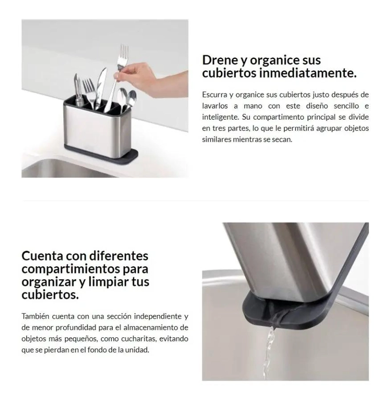 ORGANIZADOR DE CUBIERTOS DE ACERO INOXIDABLE CON DRENAJE - 4