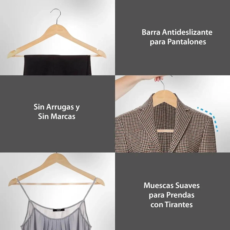 SET DE 20 COLGADORES DE MADERA ANTIDESLIZANTES PARA ROPA - 6