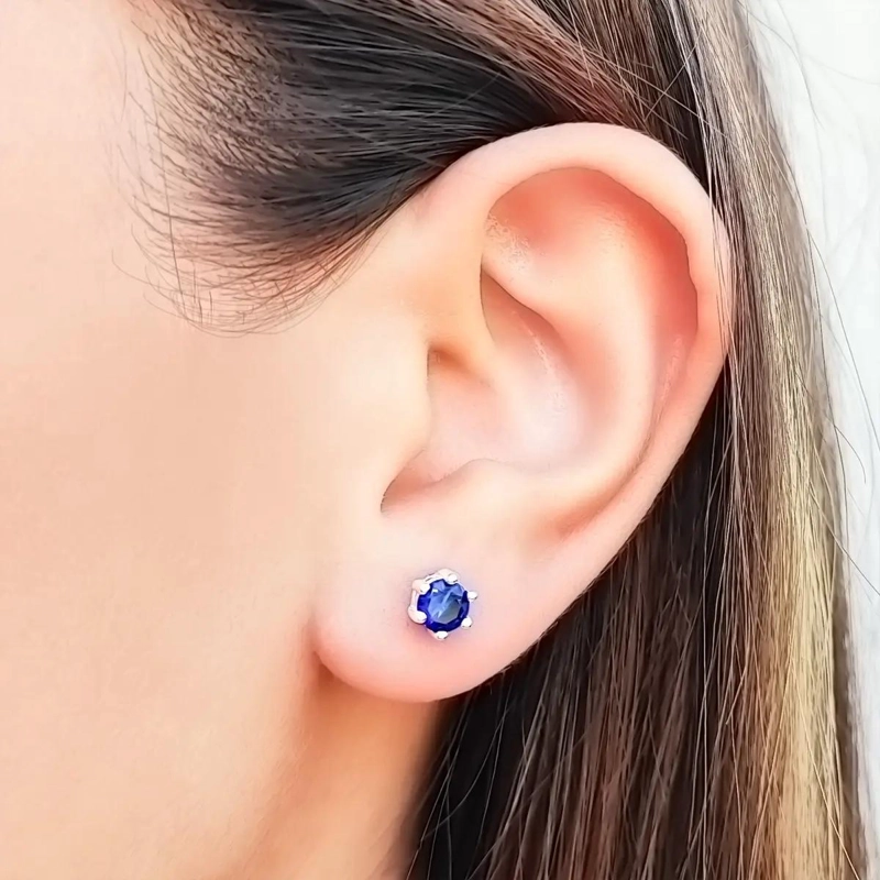AROS DE PLATA FINA 925 CON CIRCON AZUL DE 6MM - 3