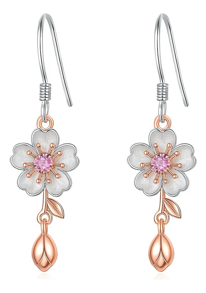 AROS DE PLATA 925 CON ACABADO EN ORO ROSA DISEÑO SAKURA - 1