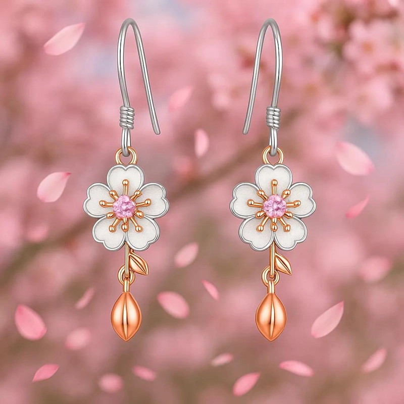 AROS DE PLATA 925 CON ACABADO EN ORO ROSA DISEÑO SAKURA - 2