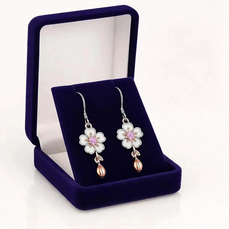 AROS DE PLATA 925 CON ACABADO EN ORO ROSA DISEÑO SAKURA - 3