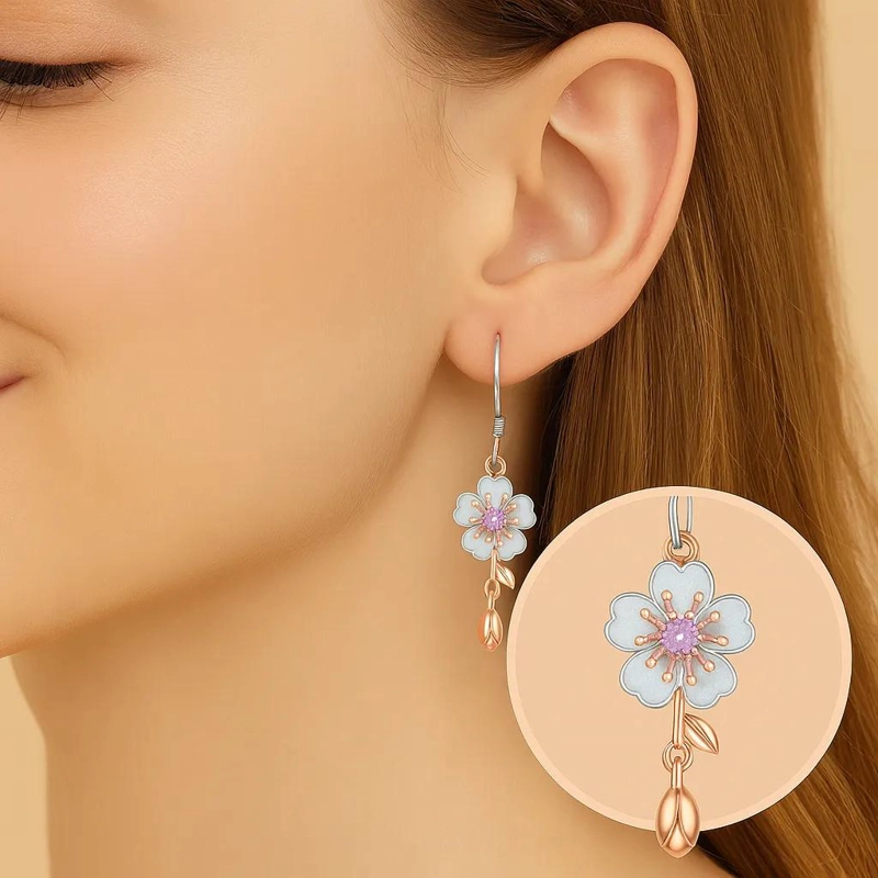 AROS DE PLATA 925 CON ACABADO EN ORO ROSA DISEÑO SAKURA - 4
