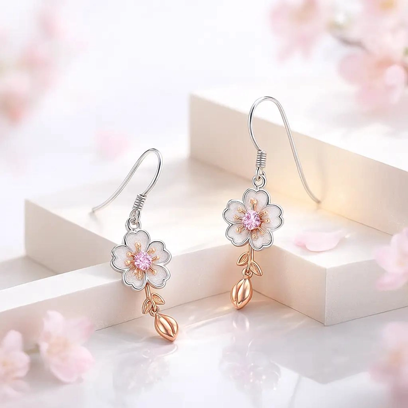 AROS DE PLATA 925 CON ACABADO EN ORO ROSA DISEÑO SAKURA - 5