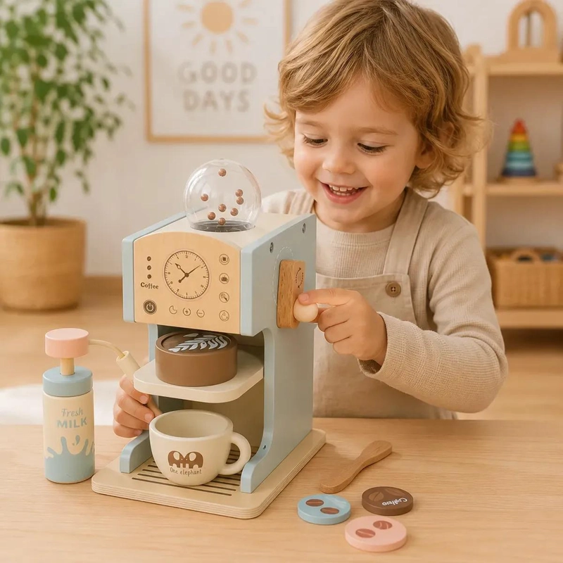 JUEGO DIDACTICO INFANTIL DE MADERA SET DE CAFETERA Y COCINA - 1