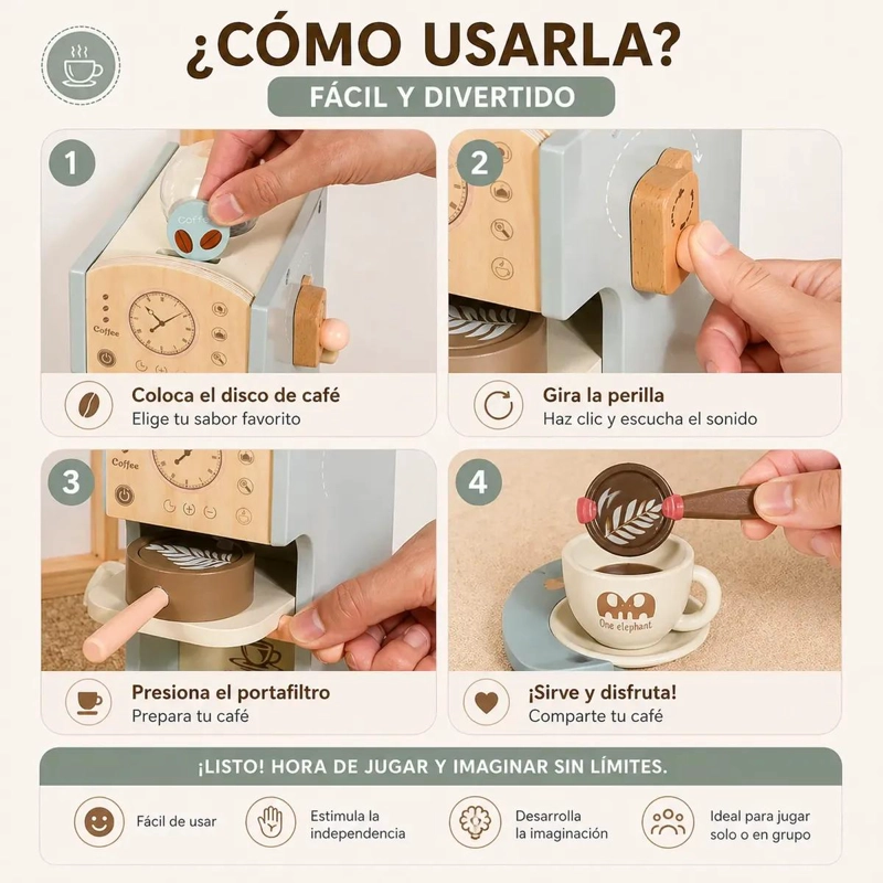 JUEGO DIDACTICO INFANTIL DE MADERA SET DE CAFETERA Y COCINA - 3