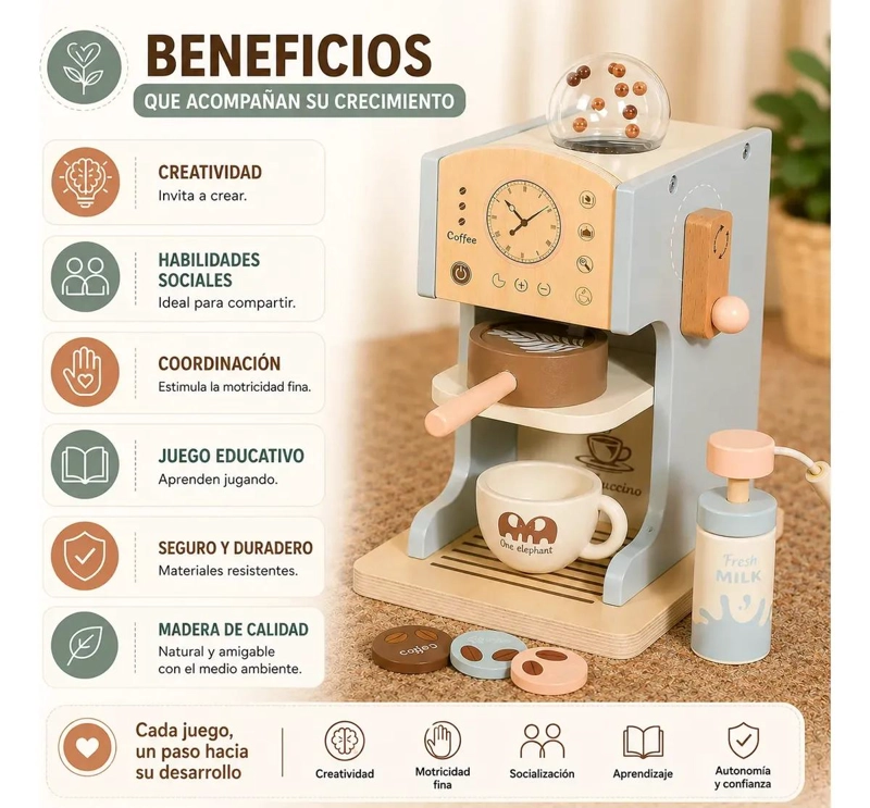JUEGO DIDACTICO INFANTIL DE MADERA SET DE CAFETERA Y COCINA - 4