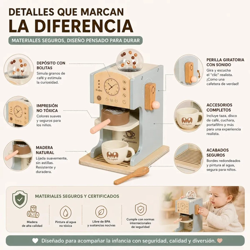 JUEGO DIDACTICO INFANTIL DE MADERA SET DE CAFETERA Y COCINA - 8