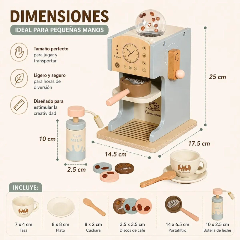 JUEGO DIDACTICO INFANTIL DE MADERA SET DE CAFETERA Y COCINA - 9