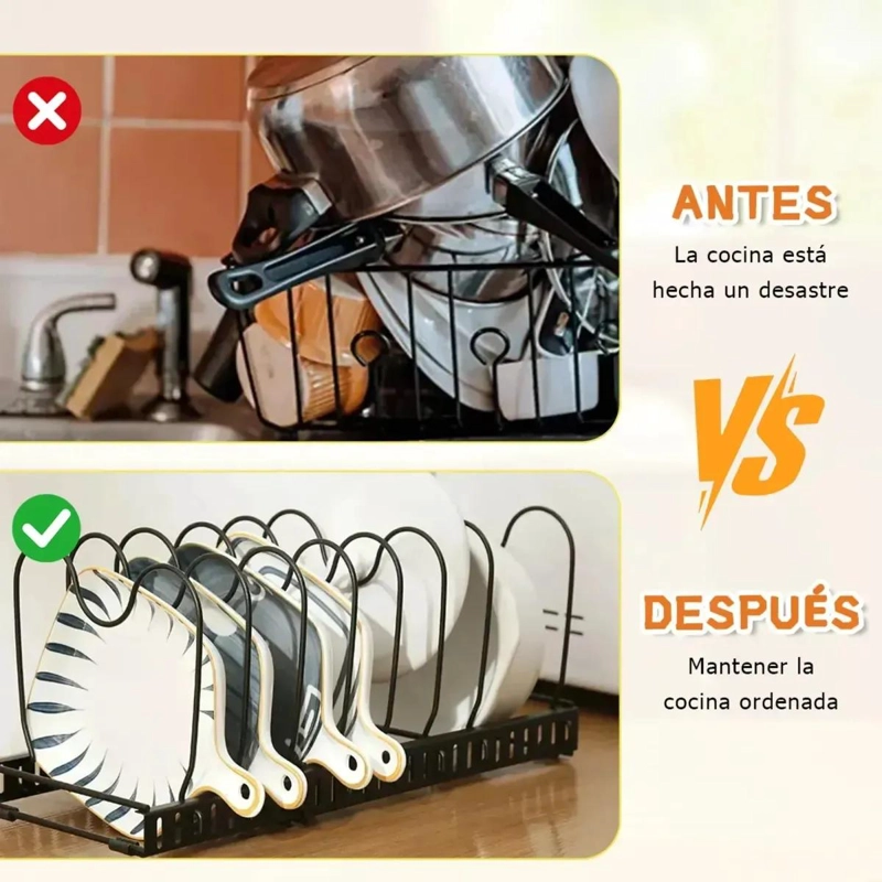 ORGANIZADOR DE OLLAS Y SARTENES CON 13 COMPARTIMENTOS AJUSTABLES - 4