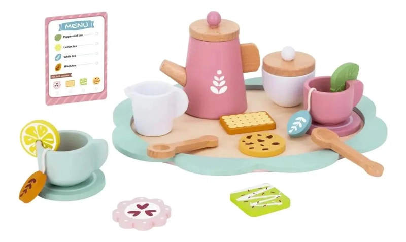 JUEGO DE TE  DE MADERA ACCESORIO DE COCINA DIDACTICO COLOR CELESTE - 3