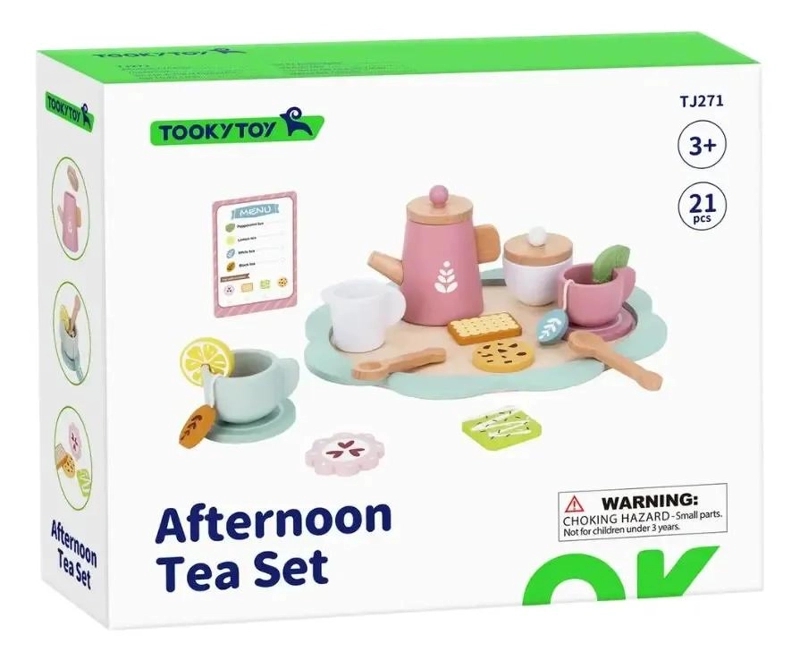 JUEGO DE TE  DE MADERA ACCESORIO DE COCINA DIDACTICO COLOR CELESTE - 4