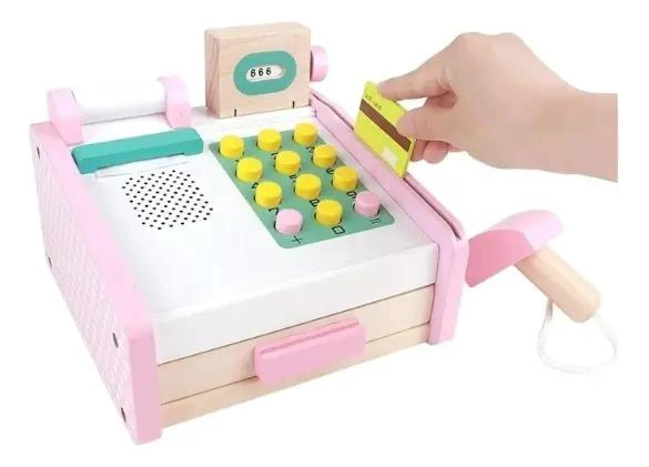 CAJA REGISTRADORA DE MADERA JUGUETE DIDACTICO PARA NIÑOS - 2