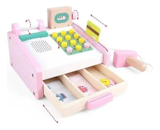 CAJA REGISTRADORA DE MADERA JUGUETE DIDACTICO PARA NIÑOS - 3