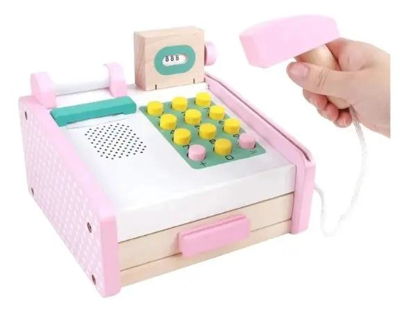 CAJA REGISTRADORA DE MADERA JUGUETE DIDACTICO PARA NIÑOS - 4