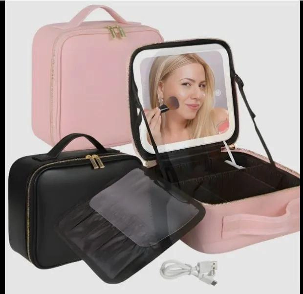 NECESER ORGANIZADOR DE MAQUILLAJE CON ESPEJO Y COMPARTIMENTOS - 3