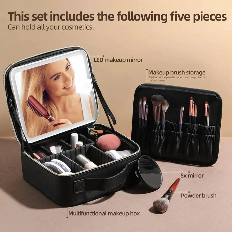 ESTUCHE ORGANIZADOR DE MAQUILLAJE CON ESPEJO Y LUZ LED - 3